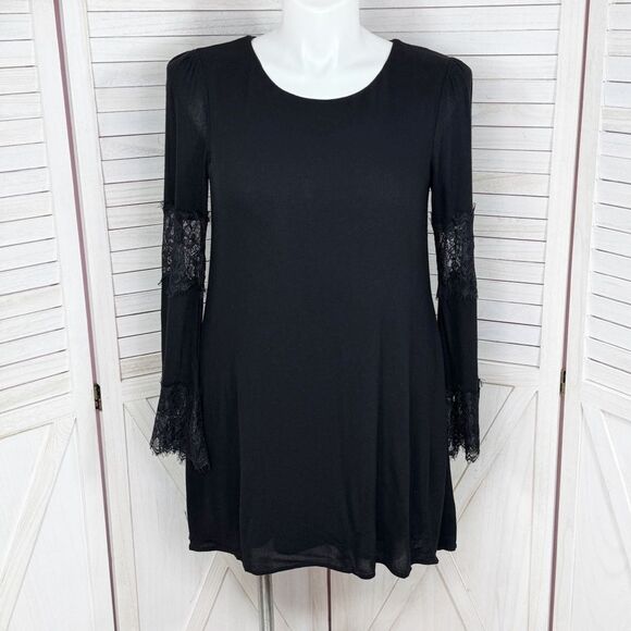 Love Fast Live Hard Lace Panel Sleeve Tunic Dress Black Large Gothic Boho Witchy - Picture 1 of 9